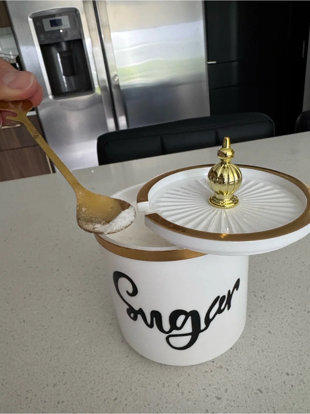 White & Gold 'Sugar' Ceramic Canister with Lid